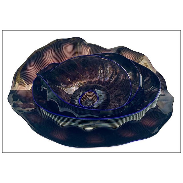 Abstract Modern Piece Persian Set with Cobalt Lip Wraps, Dale Chihuly - 5 pcs For Sale - Image 3 of 6