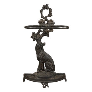 English Iron Umbrella Stand Depicting a Dog Sitting in front of a Tree For Sale