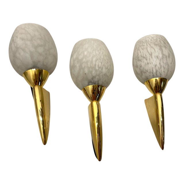 Murano Glass Brass Sconces, 1980s, Set of 3 For Sale