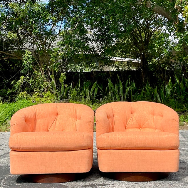 Vintage Boho Tufted Boucle Swivel Chairs After Milo Baughman - a Pair For Sale In West Palm - Image 6 of 9