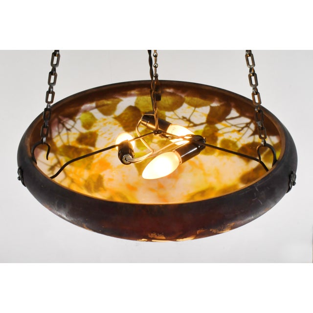Large French Art Deco Pendant Light by Daum & Majorelle - 1925 Cameo Chandelier France For Sale - Image 14 of 15