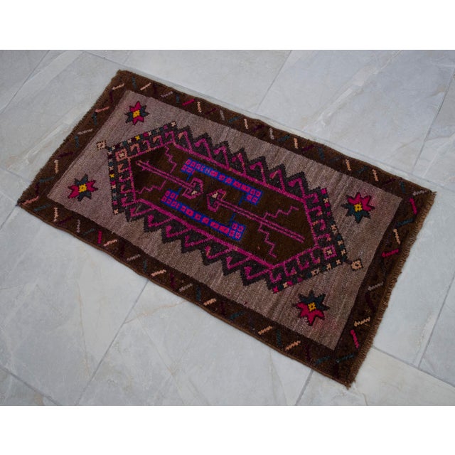 Hand Knotted Low Pile Turkish Yastik Petite Rug Organic Wool Mat - 18'' X 33'' For Sale - Image 11 of 12