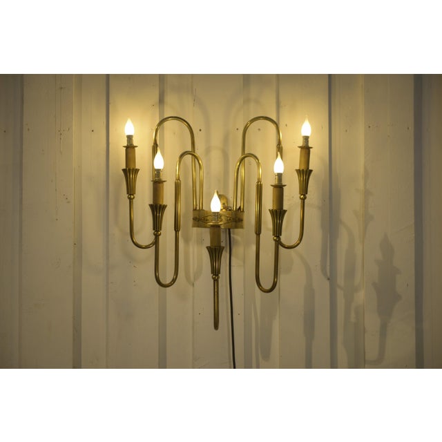 Gold Monumental Bronze Wall Sconce, 1940s For Sale - Image 8 of 15