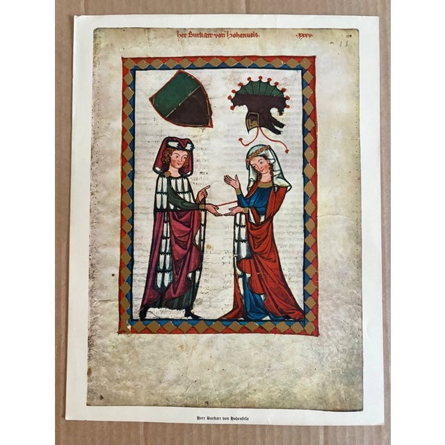 Up for sale is this gorgeous print from a vintage portfolio of reproductions of the Codex Manesse, the most famous...