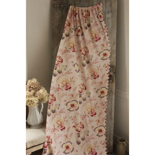 Vintage 1900s French Large Scale Pink Floral Cotton Fabric Curtain