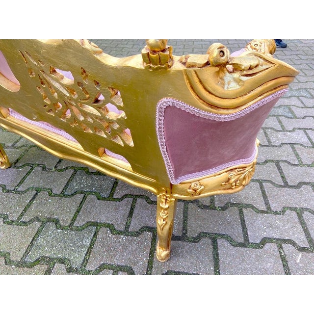 Late 20thC French Louis XVI Rose Velvet Gilt Beech Settee For Sale - Image 6 of 10