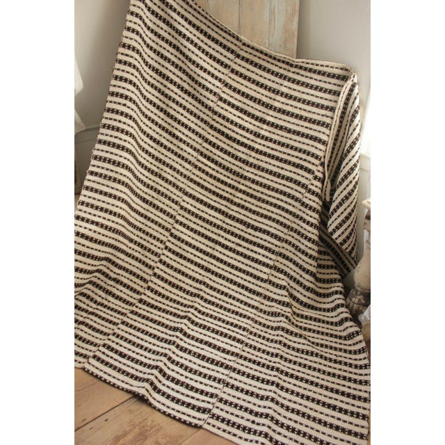Vintage Folk Art Homespun Brown Stripe Wool Hemp Throw Blanket