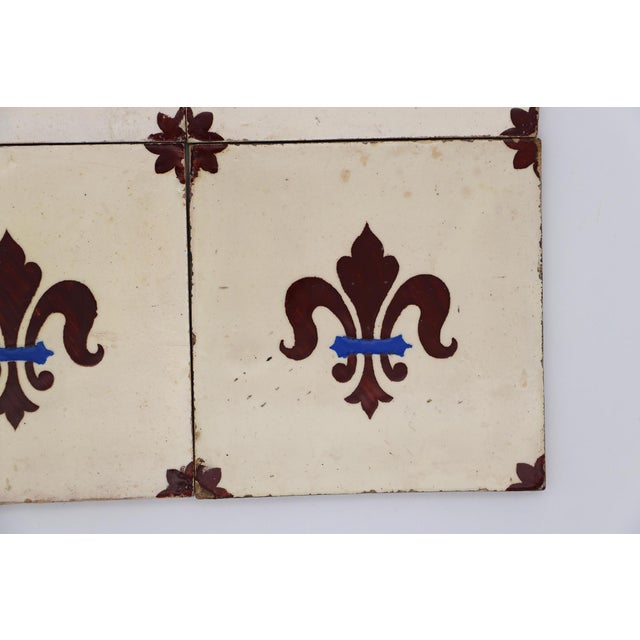Late 19th Century Fleur De Lis Set of Four Large Tiles, Portuguese For Sale - Image 4 of 12