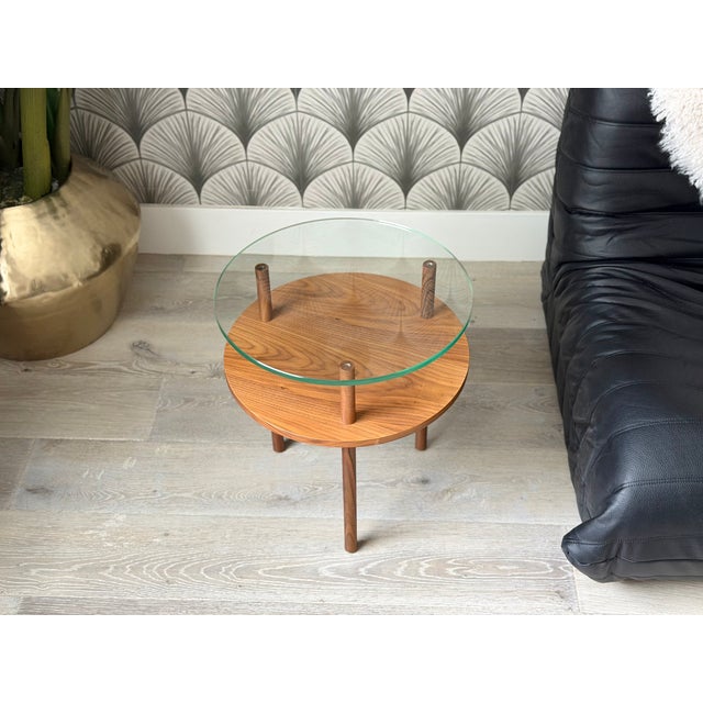 Mid-Century Modern-Style Walnut Wood and Glass "Unison" Side Tables by Design Within Reach For Sale - Image 11 of 16