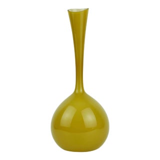 1950s Mid Century Modern Gunnar Ander Lindshammar Golden Yellow Long Stem Sweden Vase For Sale
