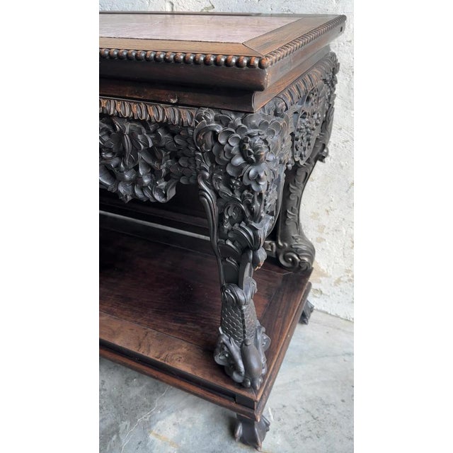 Antique 19th Century Qing Dynasty Hand Carved Console, China, 1860 For Sale - Image 14 of 15