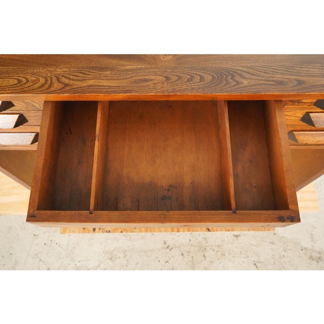 Mid Century Modern Six Drawer Oak Office Desk For Sale In New York - Image 6 of 12