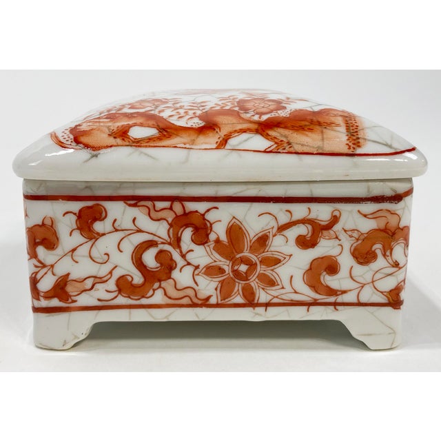 Ceramic Vintage Asian Motif Porcelain Lidded Box For Sale - Image 7 of 10