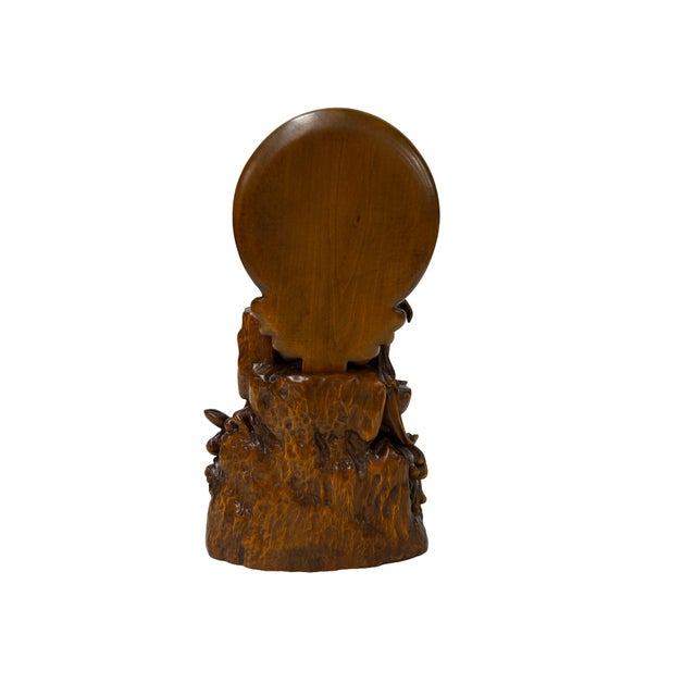 Asian 7" Bodhisattva Statue W Calligraphy Halo & Lotus Base Wood Statue For Sale - Image 3 of 10