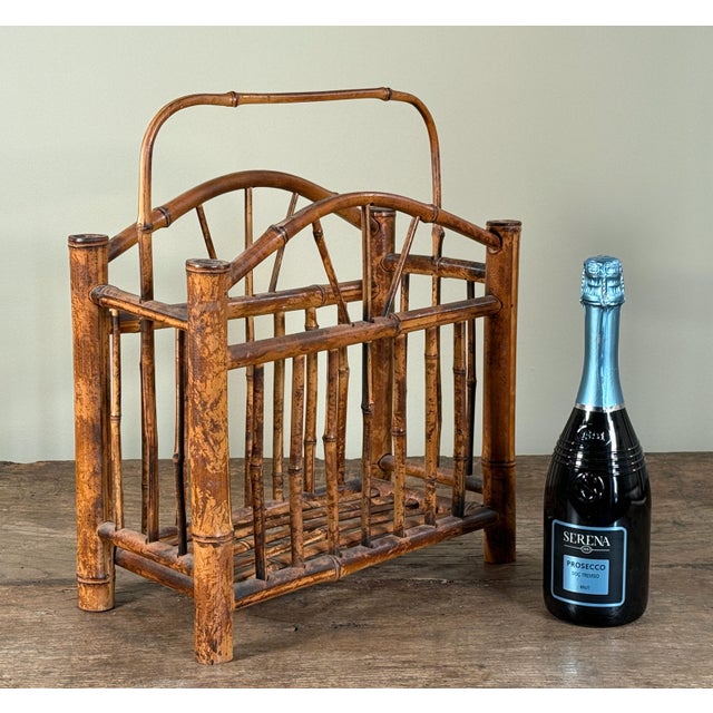 Chinoiserie Burnt Bamboo Magazine Rack Chinoiserie Hollywood Regency Rattan Style Holder For Sale - Image 3 of 7