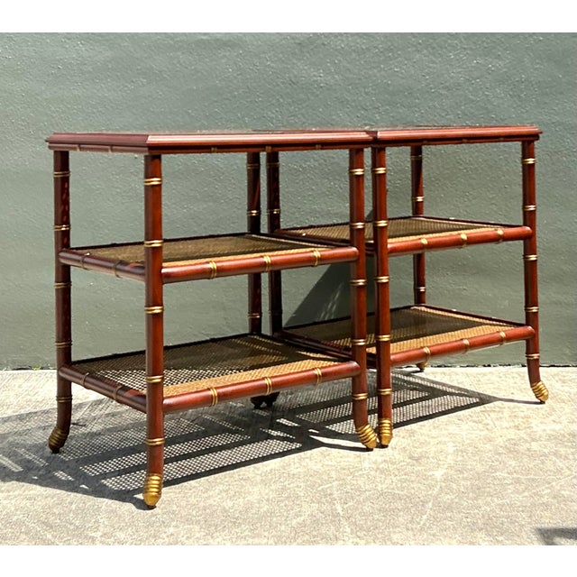 Mid-Century Modern Vintage Gilt Tipped Tri Level Side Tables - A Pair For Sale - Image 3 of 12