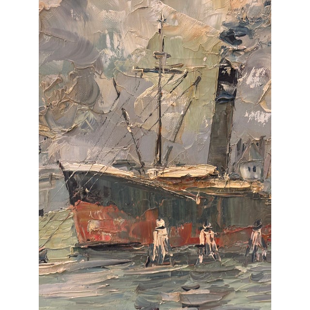 Walter Prescher Van Ed (1916-1988) Large Signed French Harbor Oil Painting For Sale - Image 10 of 16