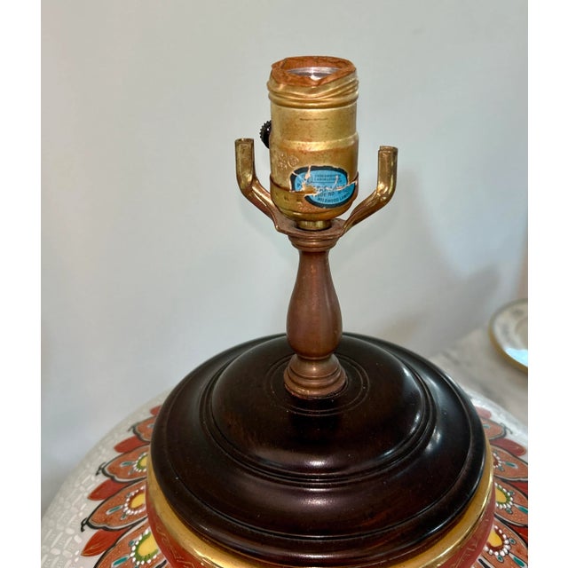 Wood Vintage Chinese Hand Painted Ginger Jar Lamp W/Shade For Sale - Image 7 of 12