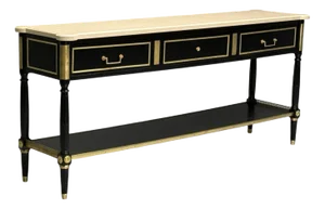Maison Jansen Attr, Hollywood Regency, Satin Black Mahogany, Large Console Table
