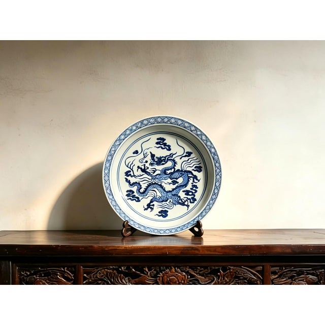 Chinese Ceramic Plate,Xuande Marked Blue and White Porcelain Plate Hand Painted Dragon Pattern For Sale In Seattle - Image 6 of 10