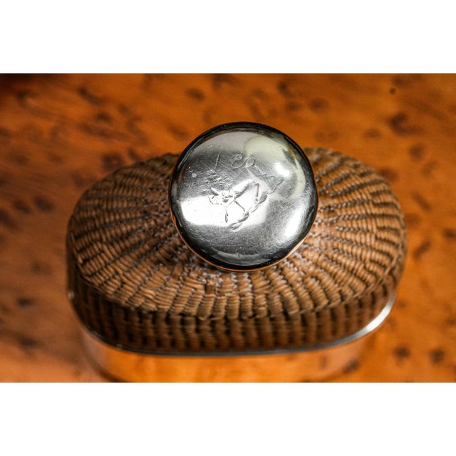 19th Century Charming Antique Sterling Silver Woven Rattan Victorian Armorial Coat of Arms Hip Flask For Sale - Image 5 of 12