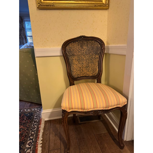 Early 20th Century Pair of Antique French Louis XV–Style Caned Side Chairs, Upholstered Seat For Sale - Image 5 of 9
