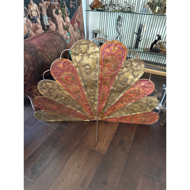 Sculptural Artisan Brutalist Copper Fireplace Screen Fan For Sale In Atlanta - Image 6 of 7