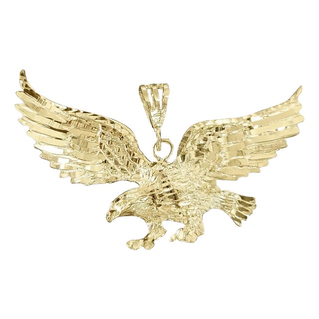 Eagle Perched on Branch with Diamond Cut Necklace 14k Yellow Gold 16" For Sale