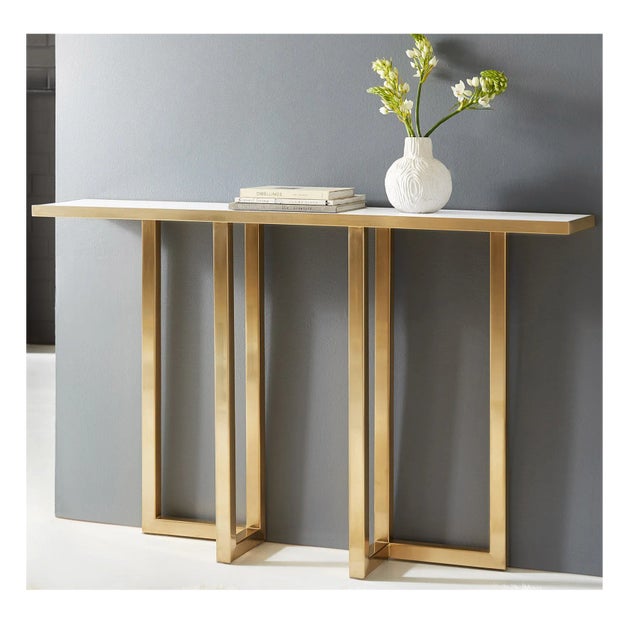 Traditional Modern History Metal & Acrylic Console Table For Sale - Image 3 of 3