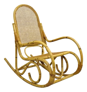 Vintage Mid Century Modern Bentwood Bamboo Rattan Cane Rocking Chair Rocker
