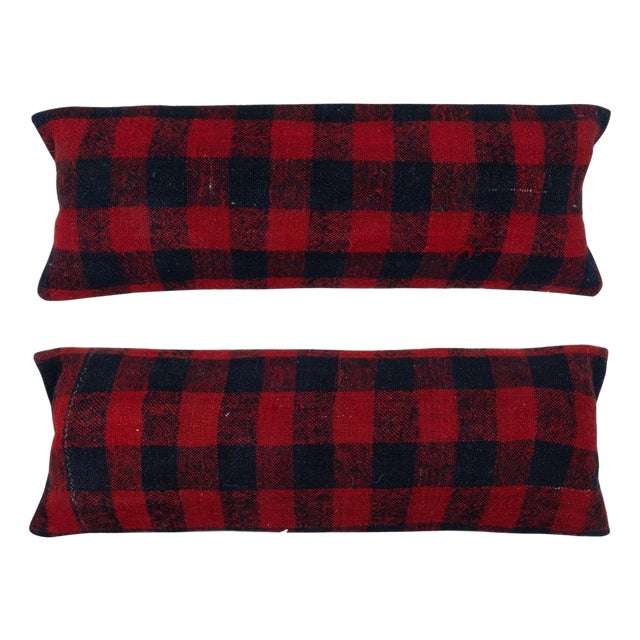12"x35" SET OF 2 - Handmade Kilim Lumbar Pillow Covers. A pair of Cushion Covers For Sale