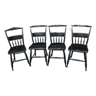 Vintage S Bent Bros Hitchcock Style Black Stenciled Dining Chairs Set of 4 For Sale