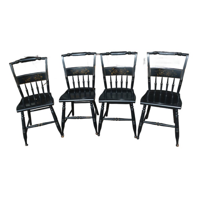 Vintage S Bent Bros Hitchcock Style Black Stenciled Dining Chairs Set of 4 For Sale