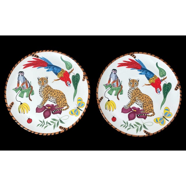 VTG Lynn Chase Jungle Jubilee Hand Painted Dinner Plates 11 1/4" Set of 4 For Sale - Image 4 of 7