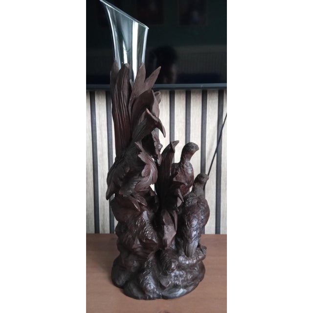 A beautiful antique Black Forest vase holder with etched glass neoclassical crystal glass richly decorated with flowers...