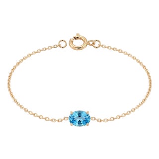 Blue Topaz East-West Bracelet | Dainty Gold Chain Link Stackable Bracelet | December Birthstone Bracelet For Sale
