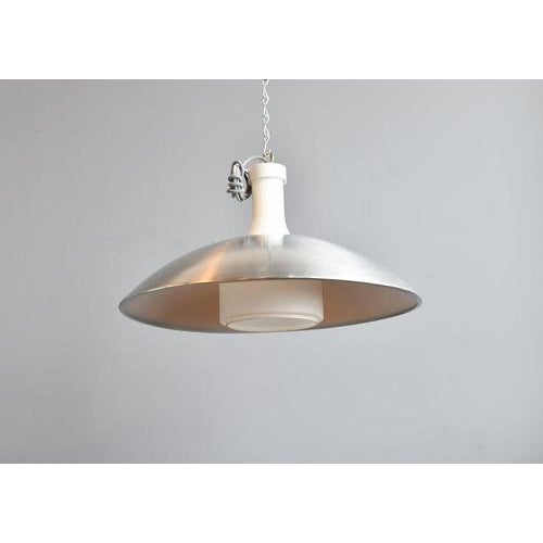 Ufo pendant lights by rolf krüger for staff leuchten circa 1960s - opaline glass reflectors - brushed aluminium shades -...