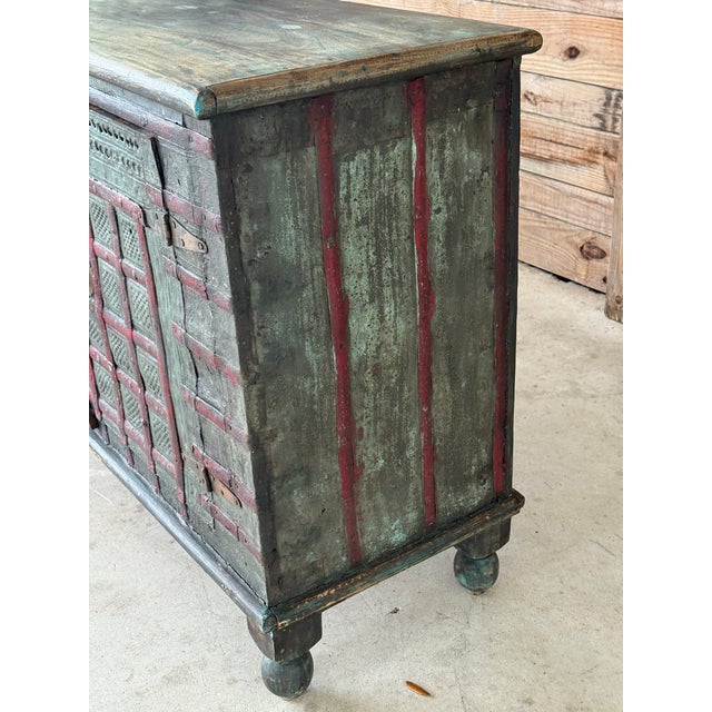 Wood Early 20th Century-Anglo-Indian Painted Wood Cabinet With Iron Accents and Original Patina For Sale - Image 7 of 12