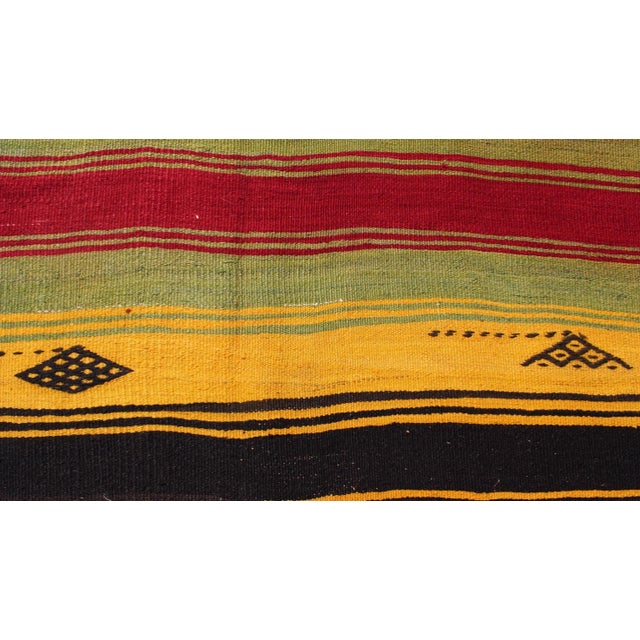 Colorful Vintage Turkish Kilim Rug With Subtle Tribal Shapes and Stripes Design For Sale - Image 11 of 13