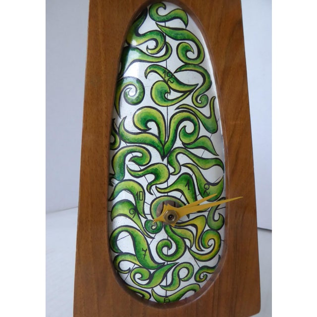 1950s Copper Enameld Face and Wood Table / Mantel Clock, Spain 1950s For Sale - Image 5 of 12