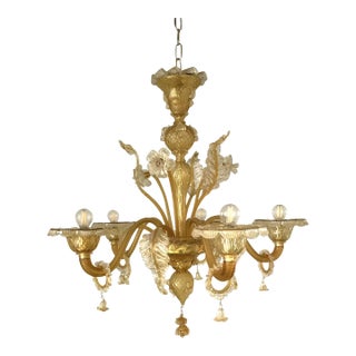 Venetian Murano-Style Chandelier in Transparent and Amber Glass With Flowers and Leaves For Sale