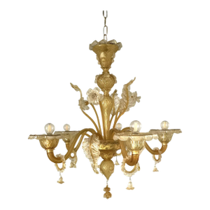 Venetian Murano-Style Chandelier in Transparent and Amber Glass With Flowers and Leaves