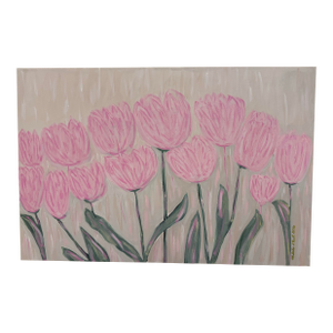 Large, Modern Abstract Floral Acrylic Painting on Canvas, Framed, Signed, Dated