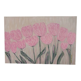 Modern Abstract Floral Folk Art Acrylic Painting on Canvas, Framed, Signed, Dated, Large For Sale