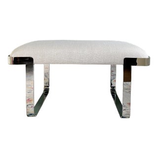 1980s Reupholstered Mid-Century Modern Cantilever Chrome Bench For Sale