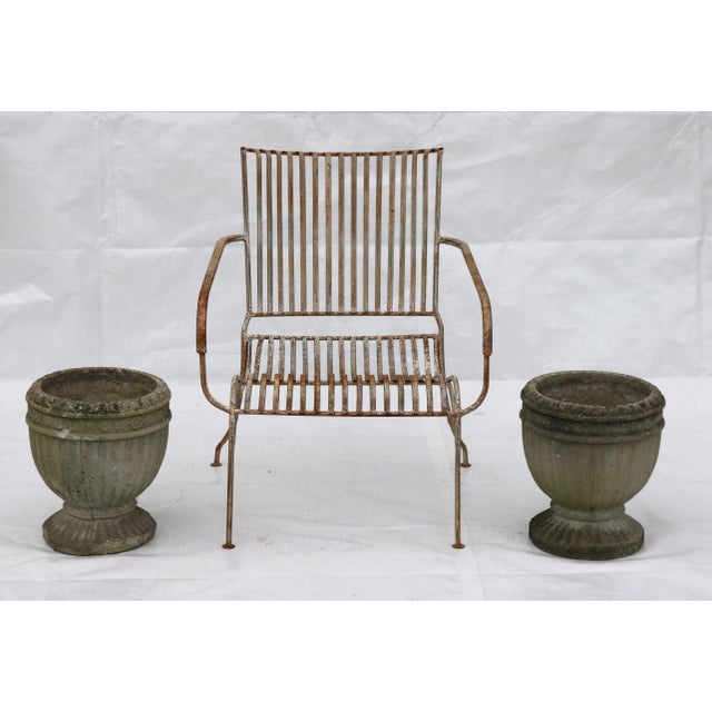 Vintage Neoclassical Style Fluted Cast Stone Footed Garden Urns-a Pair For Sale - Image 10 of 10