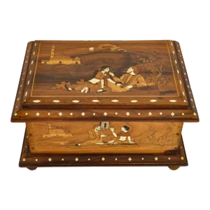 Vintage Hindu Indian Punjab Inlaid Marquetry Rosewood & Bone Jewelry Box