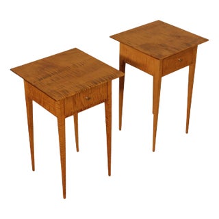 Shaker Style Pair of Tiger Maple Side Tables For Sale