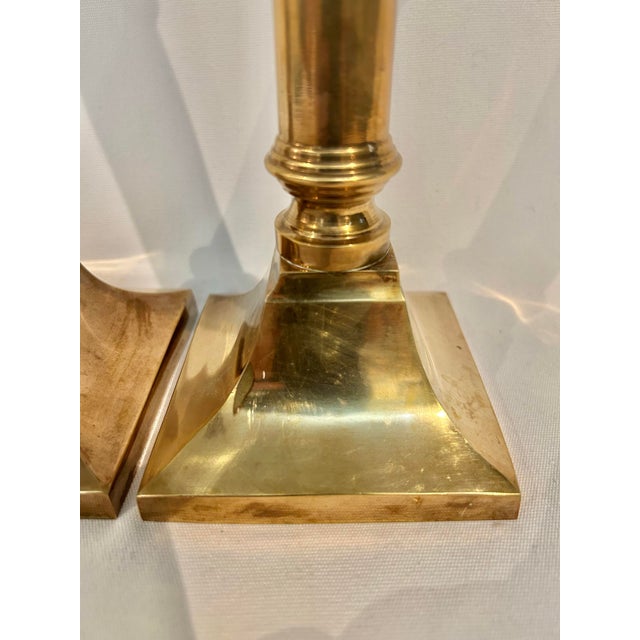 Metal Vintage Wildwood Imports Neoclassical Fluted Column Cast Brass Candlestick Holders - A Pair For Sale - Image 7 of 9