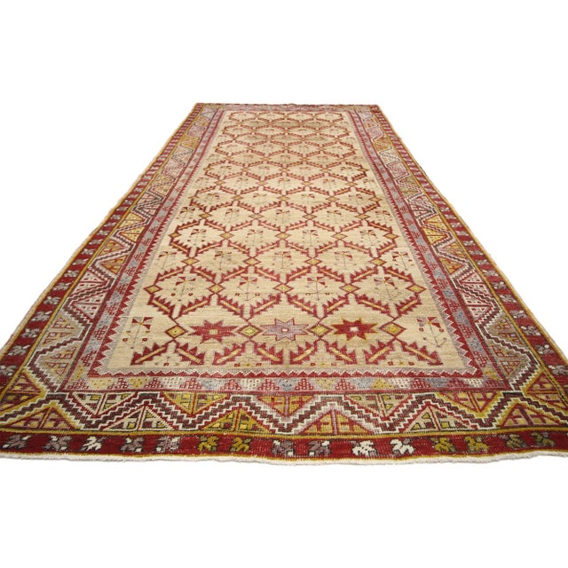 Tribal Mid 20th Century Vintage Turkish Oushak Rug - 04'09 X 12'06 For Sale - Image 3 of 6